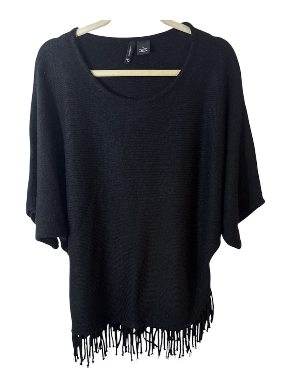 New Directionj Black Fringe Knit Women's Sweater Top Soft slouchy Size Largw